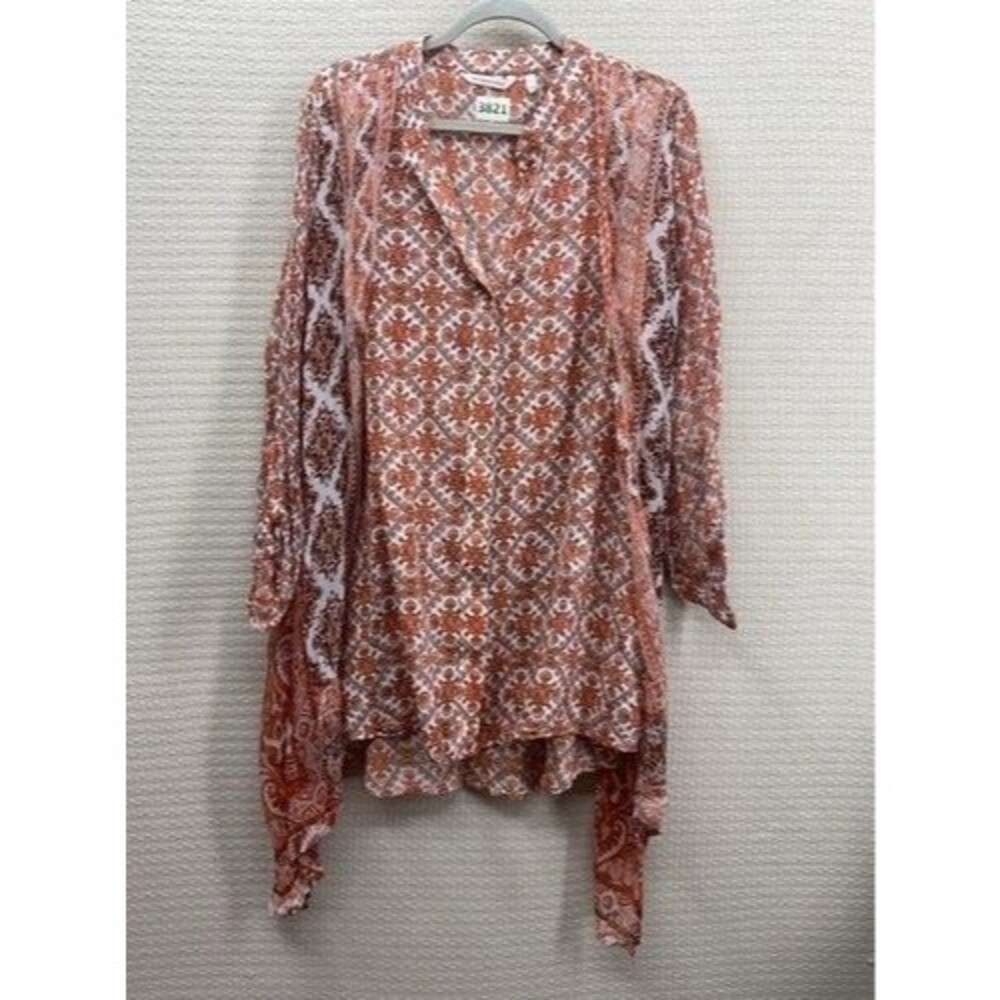 Soft Surroundings Paysan Medallion Boho Print Tunic Top Women Size XL Orange